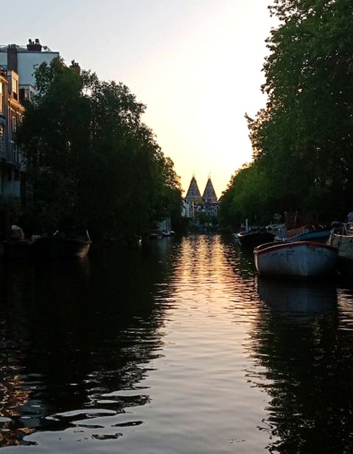 Amsterdam canal at sunset